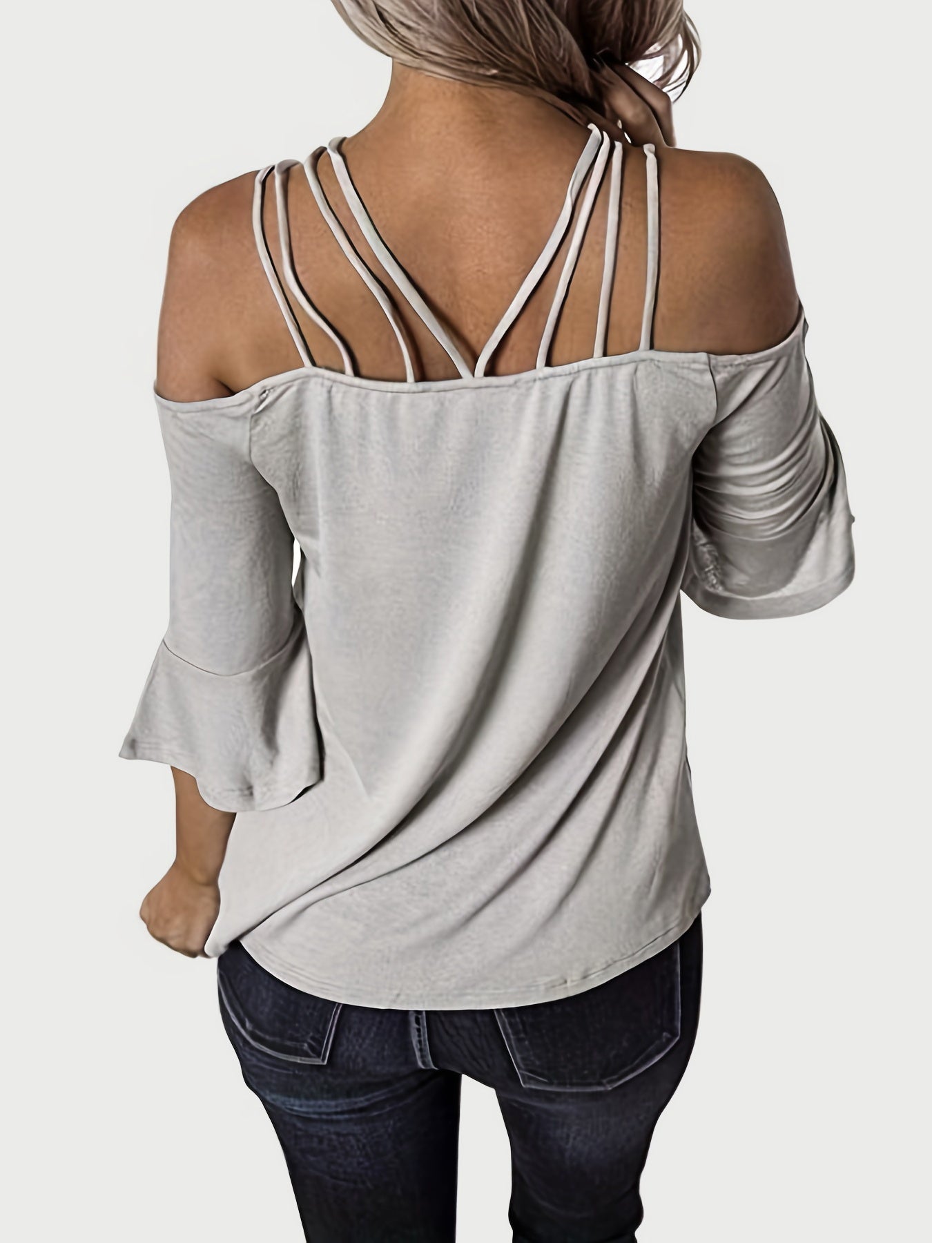 Full Size Cold Shoulder Three-Quarter Sleeve Blouse