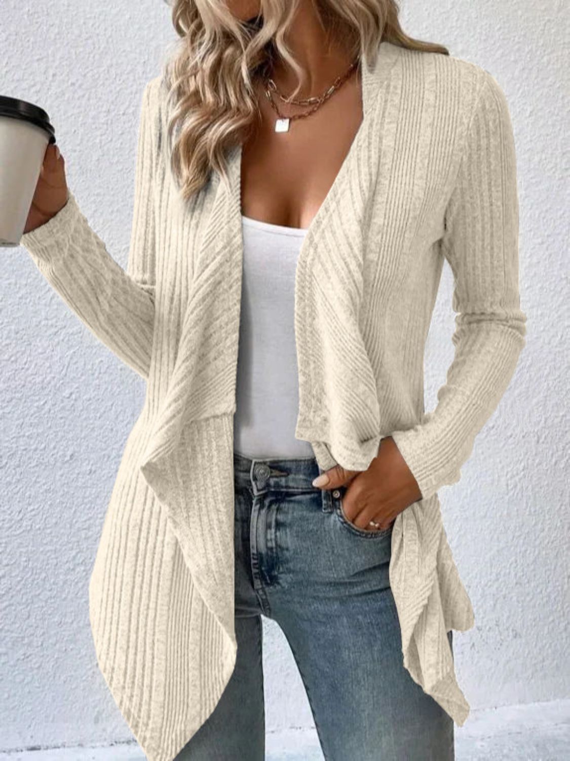 Full Size Open Front Long Sleeve Cardigan