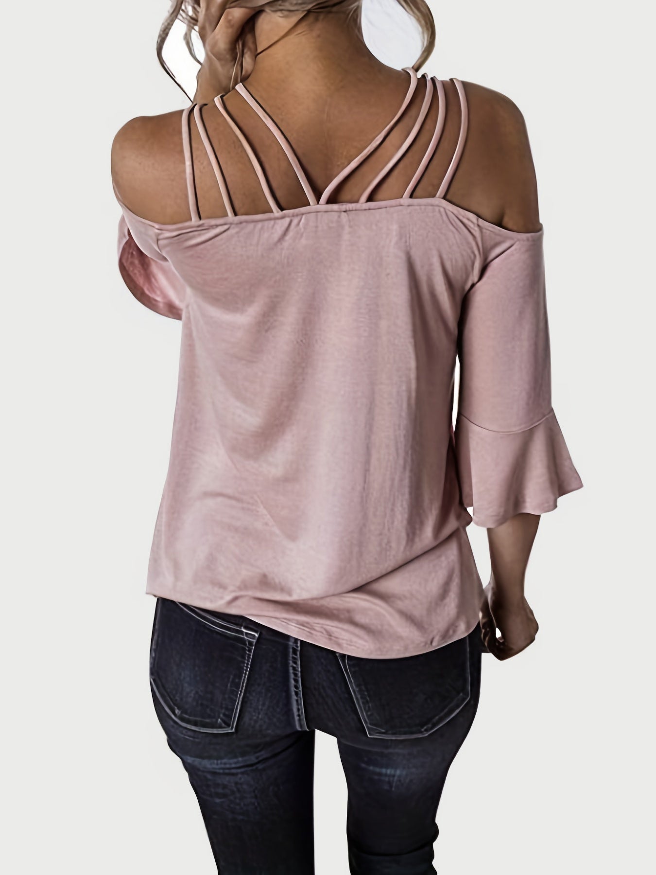 Full Size Cold Shoulder Three-Quarter Sleeve Blouse