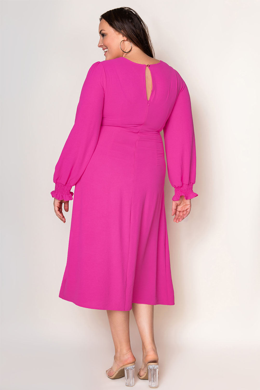 Twist Front V-Neck Flounce Sleeve Dress