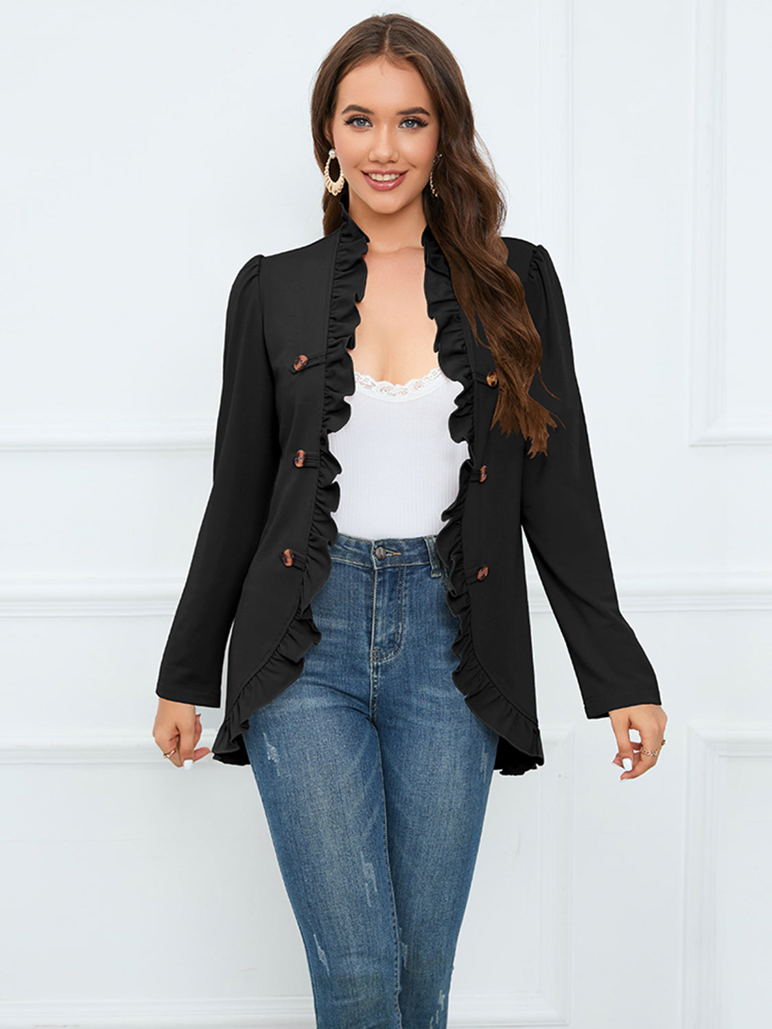 Ruffled Long Sleeve Blazer