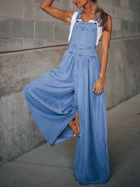 Wide Leg Denim Overalls