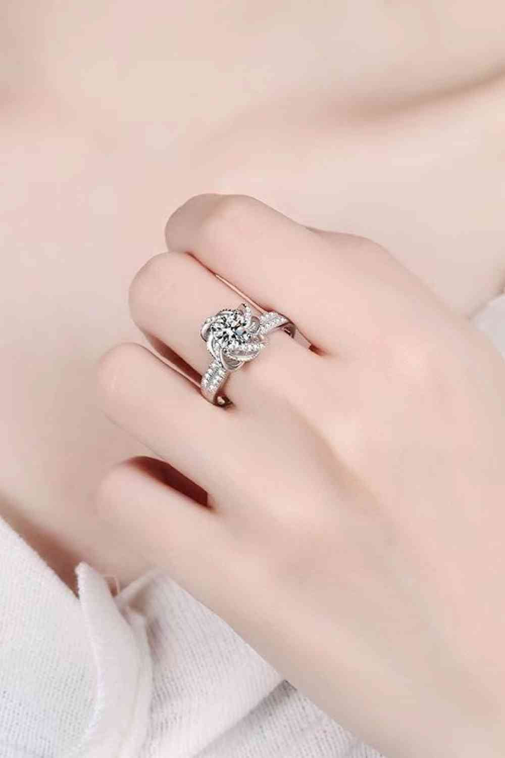 2 Carat Moissanite Floral Platinum-Plated Ring