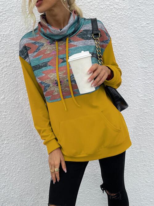 Geometric Drawstring Long-Sleeve Sweatshirt