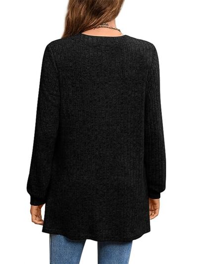 Slit Notched Pocketed Long Sleeve T-Shirt