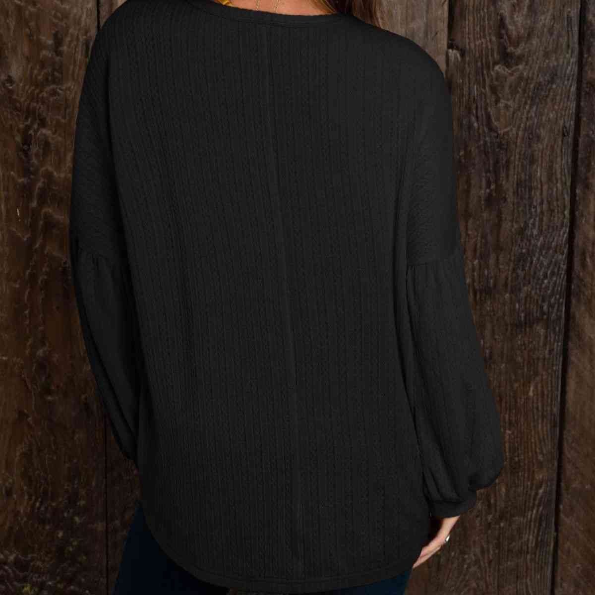 Round Neck Long Sleeve Ruched Blouse