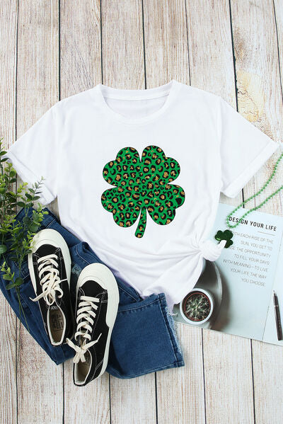 Lucky Clover Round Neck Short Sleeve T-Shirt