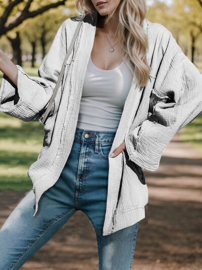 Textured Open Front Long Sleeve Cardigan