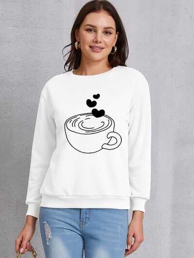 Cup Graphic Round Neck Dropped Shoulder Sweatshirt