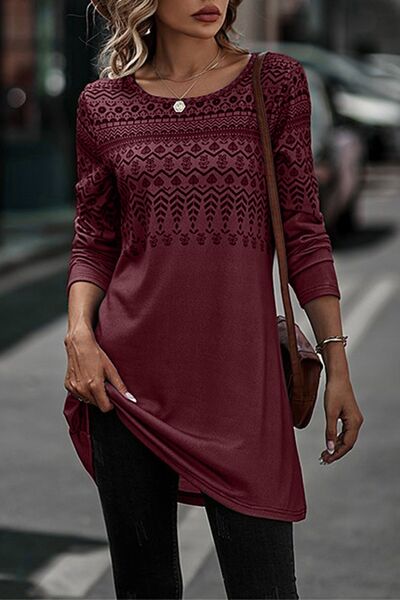 Printed Round Neck Long Sleeve T-Shirt