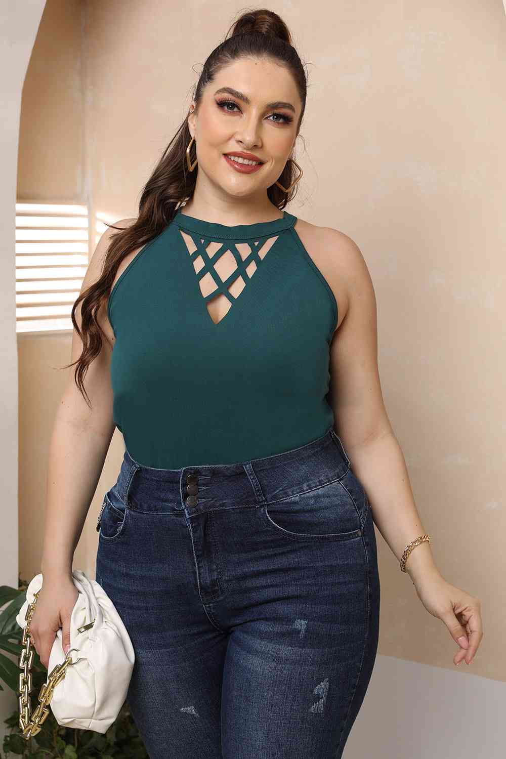 Plus Size Halter Neck Cutout Sleeveless Dress