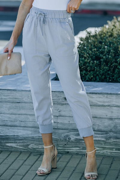 Drawstring Pocketed Cropped Pants