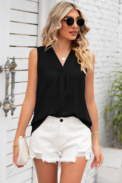 Texture V-Neck Sleeveless Top