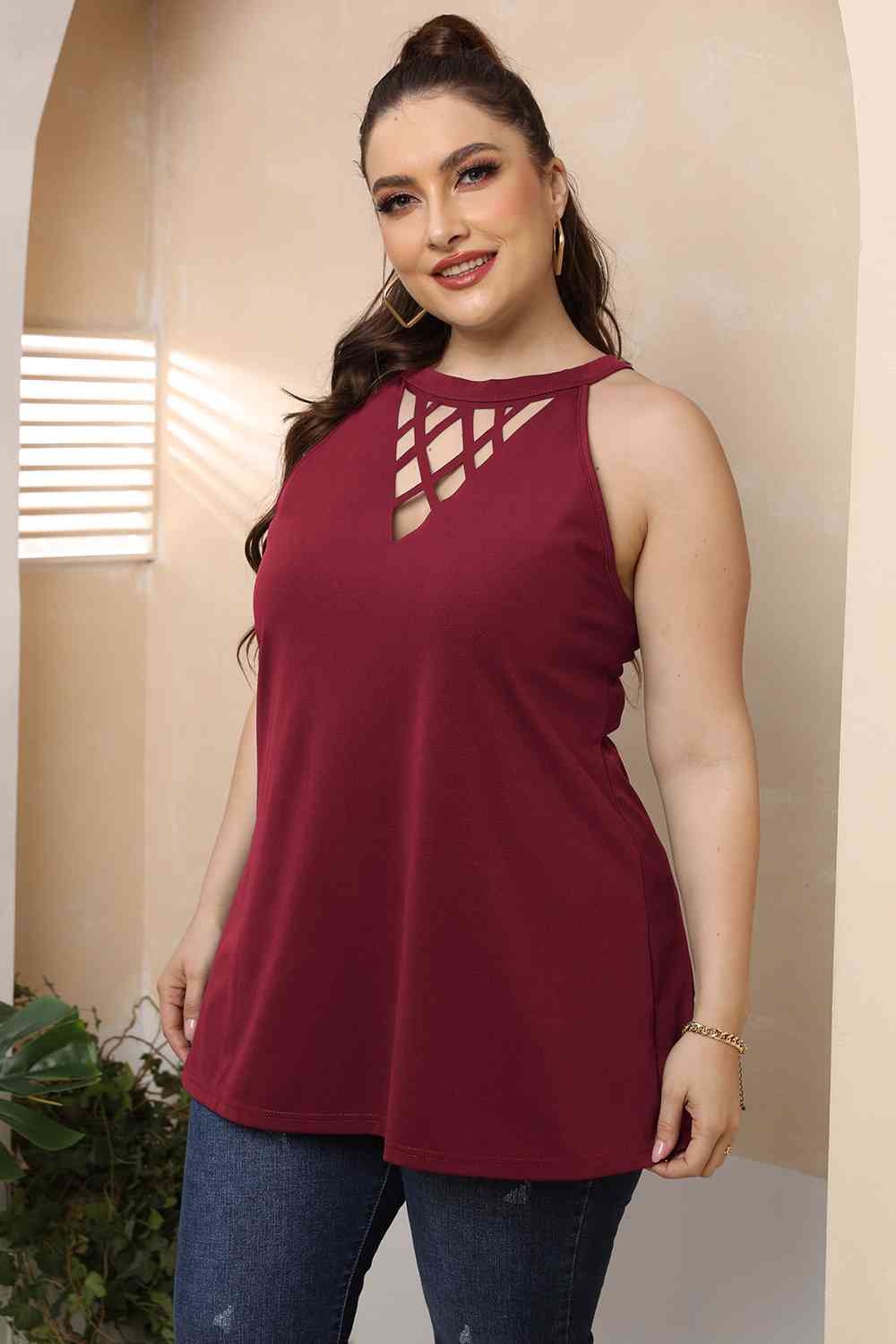 Plus Size Halter Neck Cutout Sleeveless Dress