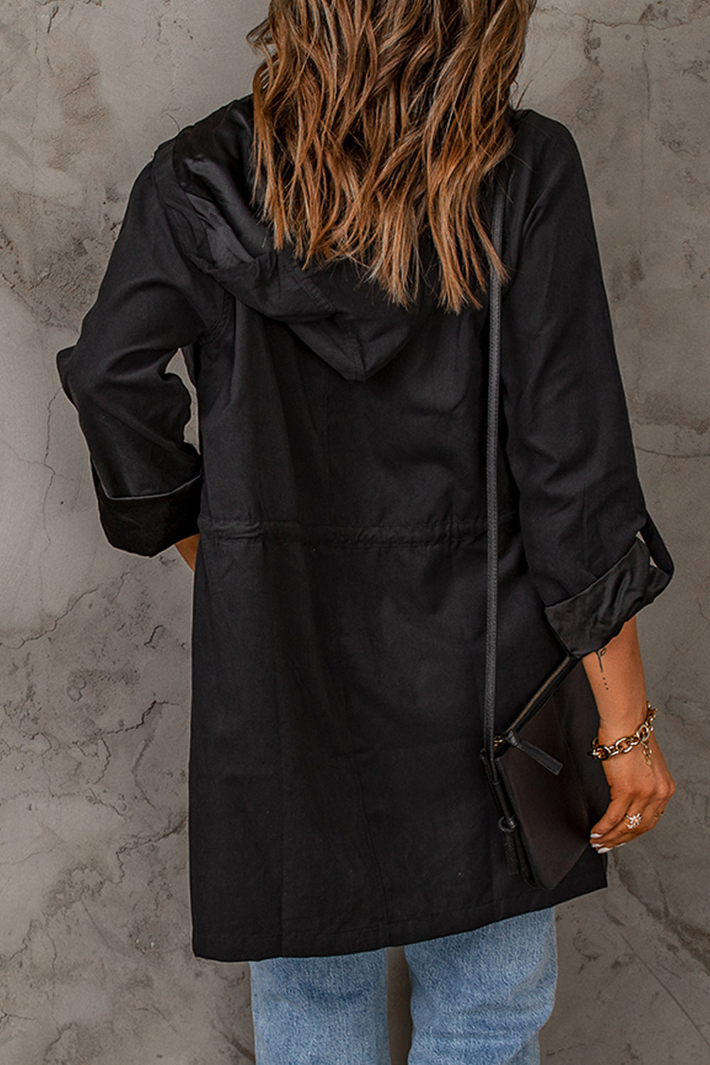 Double Take Drawstring Hooded Longline Jacket