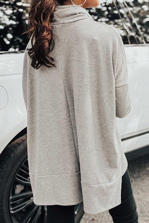 Cowl Neck Long Sleeve Slit Blouse