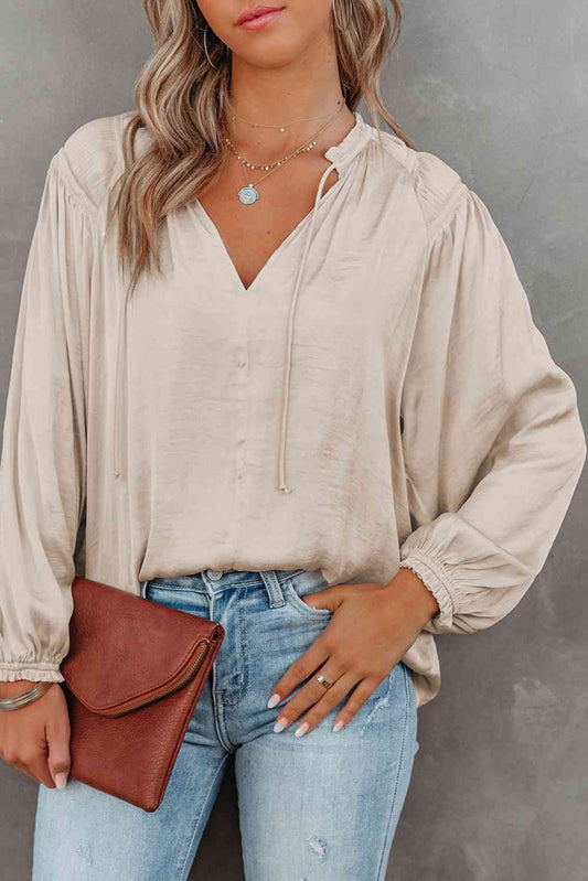 Tie Neck Long Sleeve Blouse