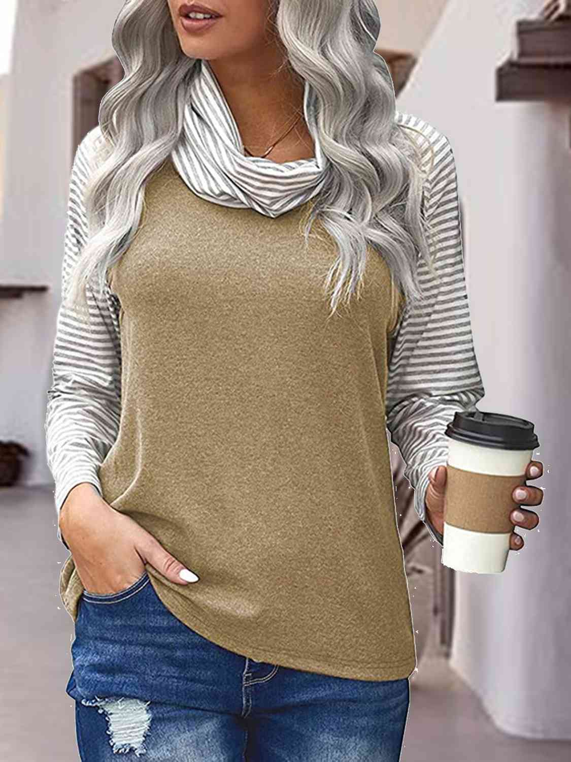 Striped Turtleneck Long Sleeve T-Shirt