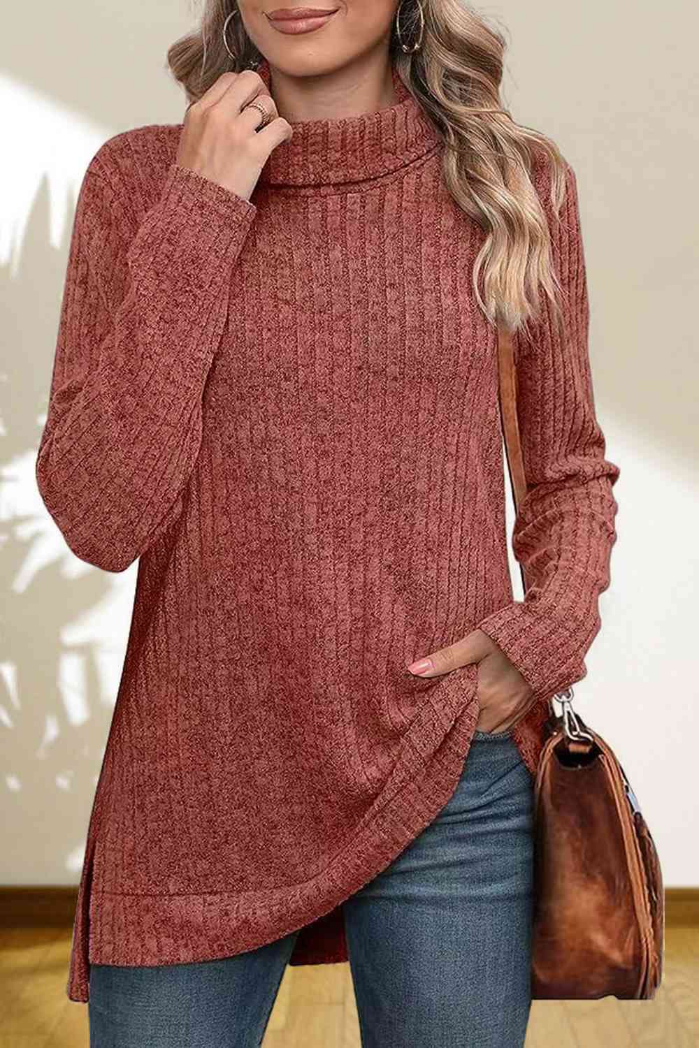 Turtleneck High Low Top