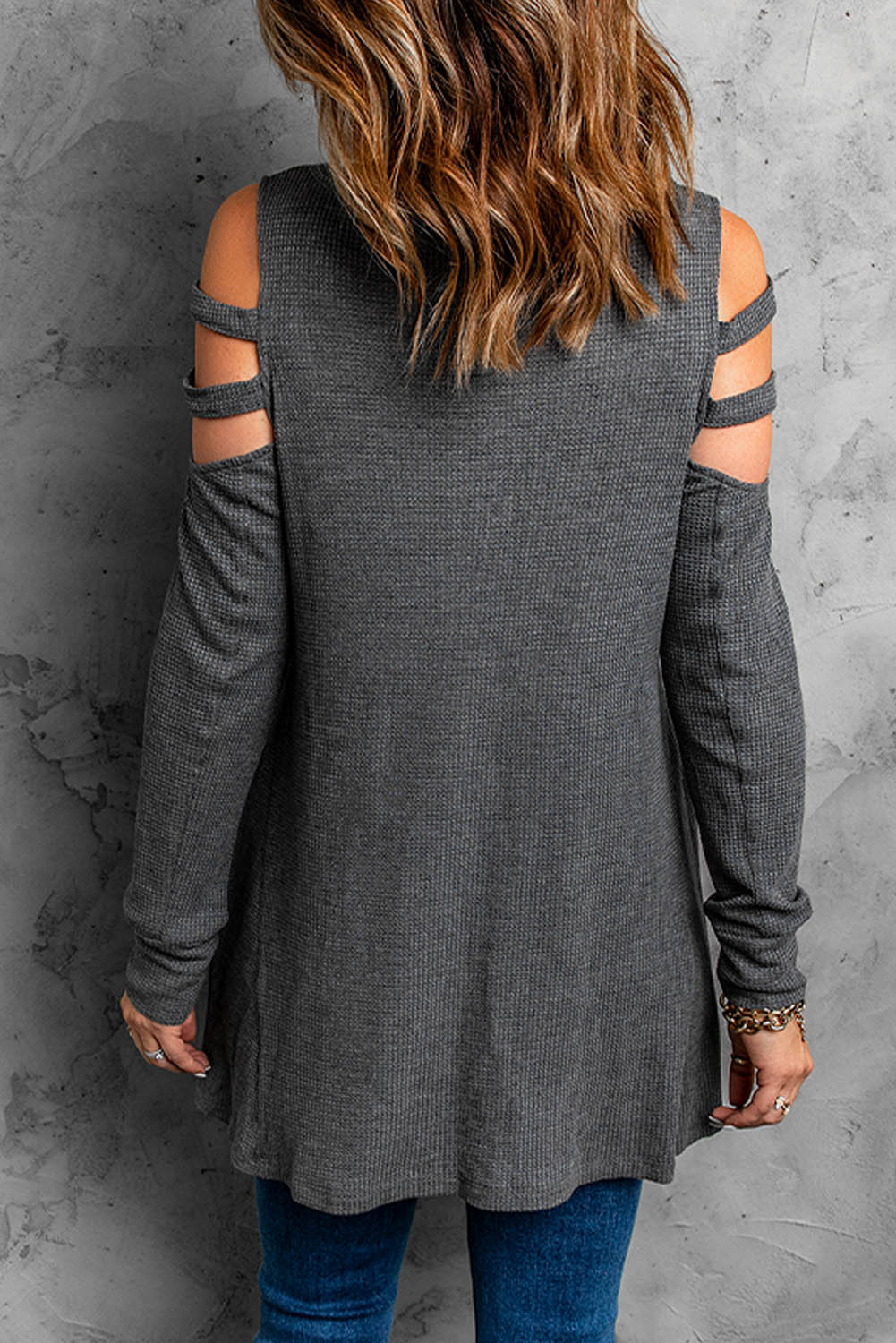 Cutout Waffle Knit Tunic Top