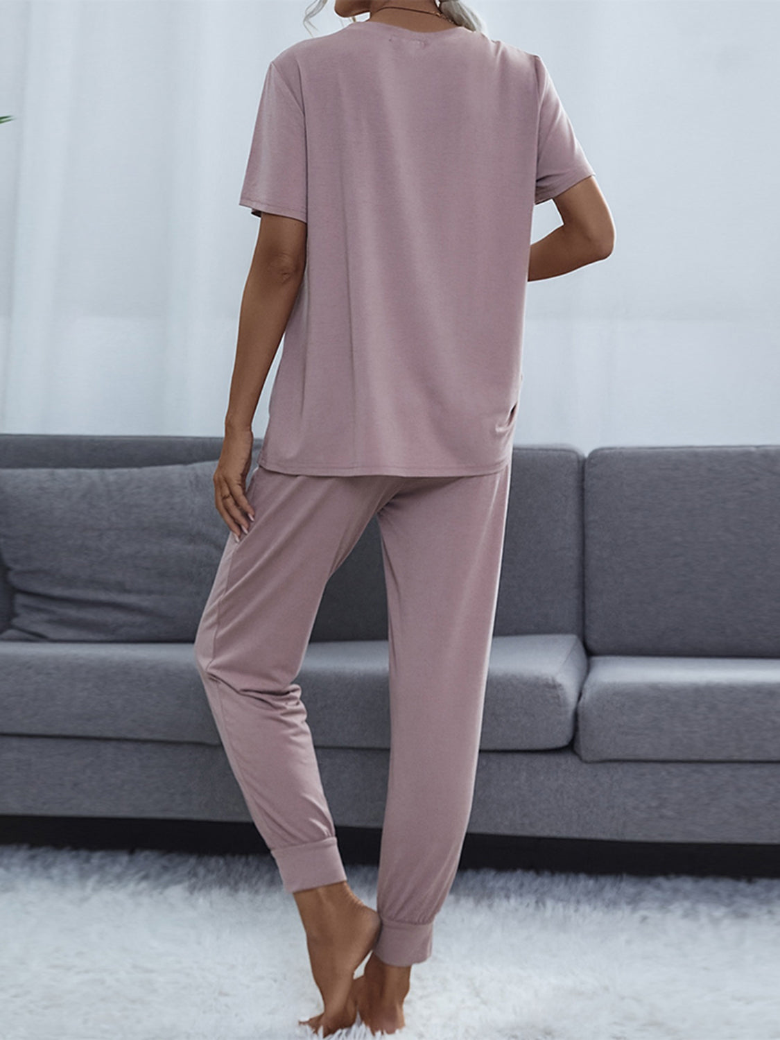 Round Neck Short Sleeve Top and Pants Set