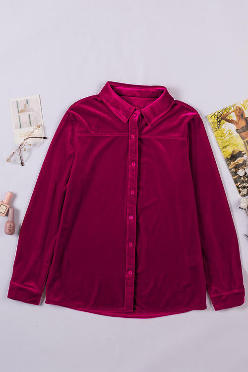 Button Up Collared Neck Long Sleeve Shirt