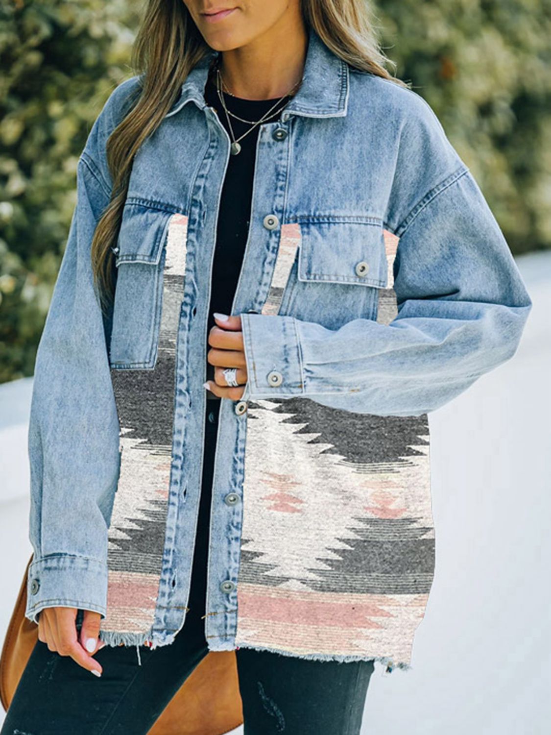 Collared Neck Dropped Shoulder Denim Jacket