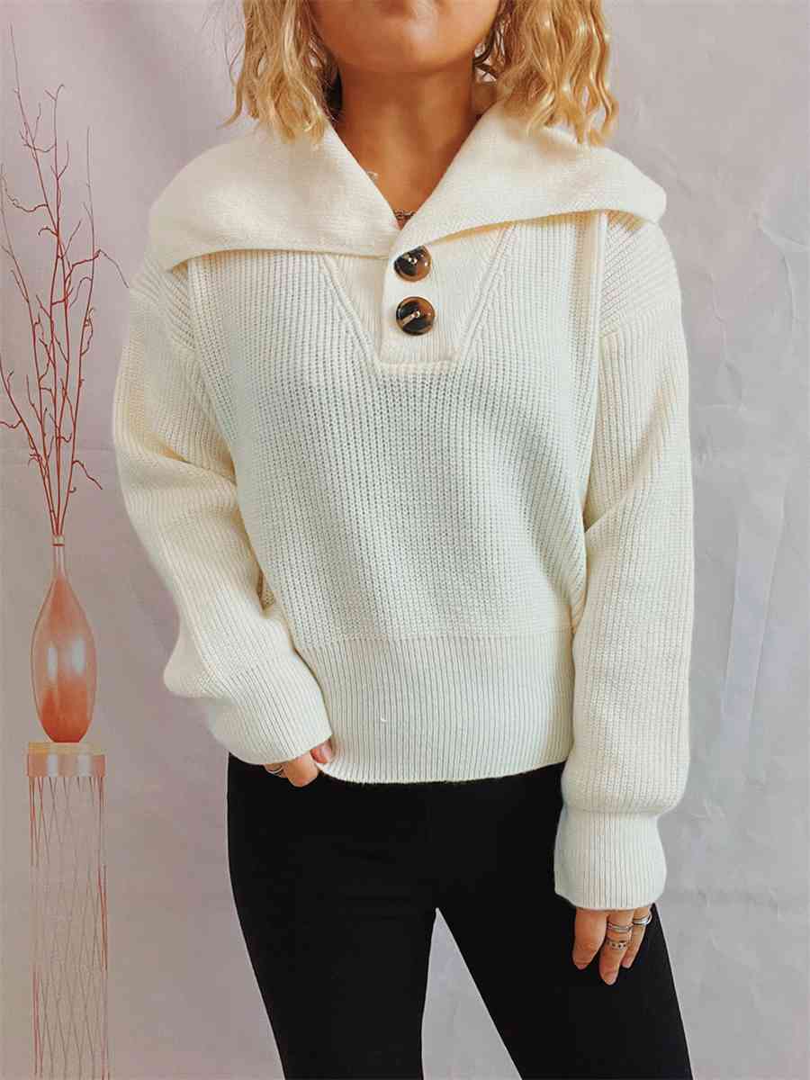 Statement Collar Half Button Sweater