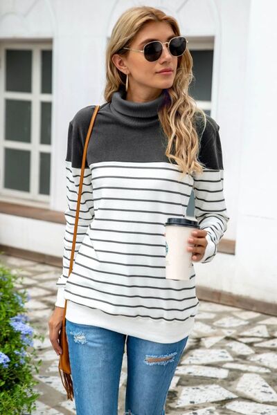 Striped Contrast Turtleneck Sweater