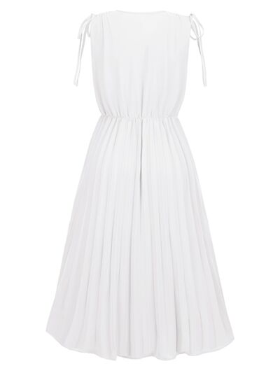 Pleated V-Neck Sleeveless Midi Dress