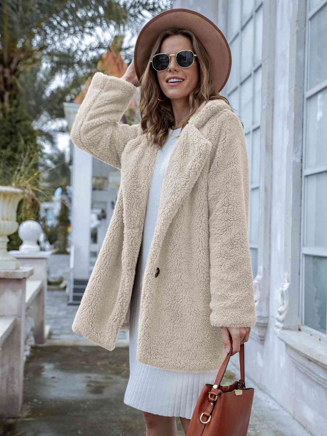 Long Sleeve Teddy Coat with Pockets