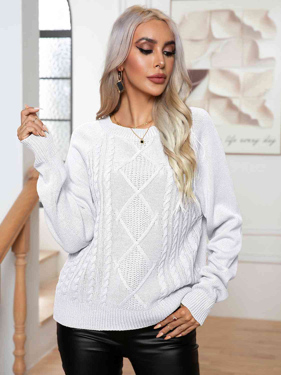 Cable-Knit Long Sleeve Sweater