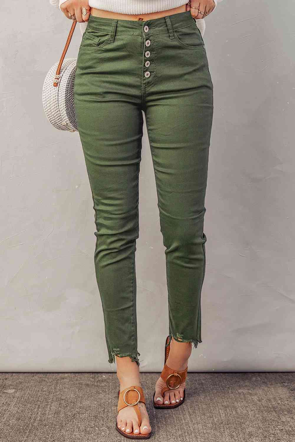 Baeful Button Fly Hem Detail Skinny Jeans