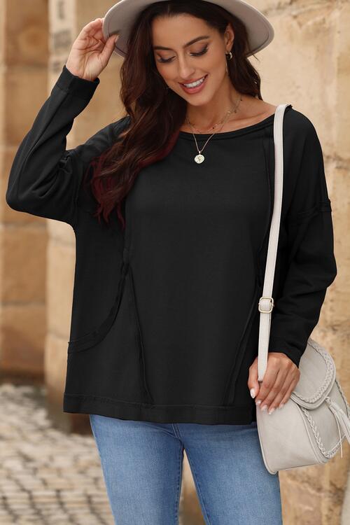 Round Neck Exposed Seam Sweatshirt