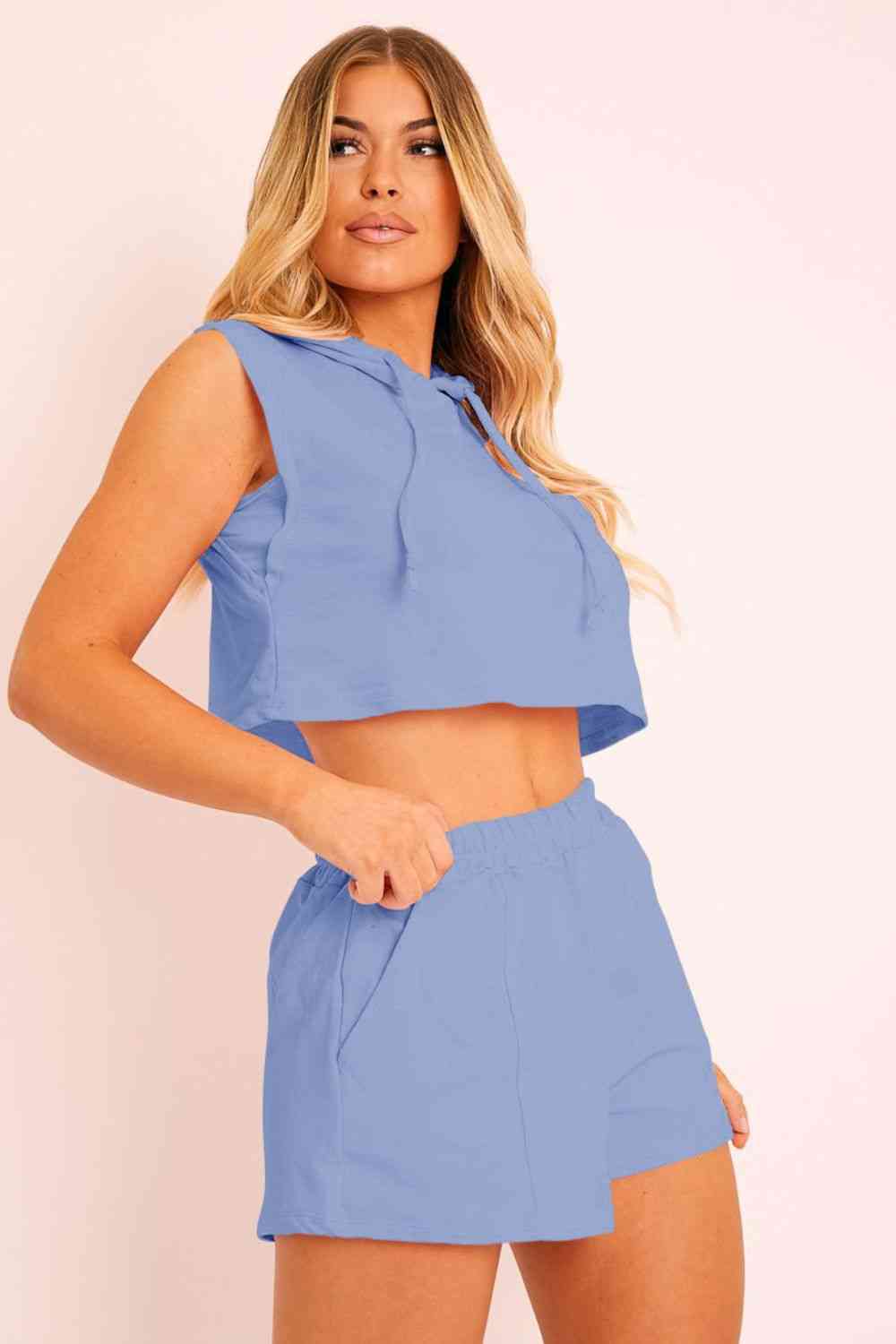 Hooded Crop Top & Pocketed Shorts Set