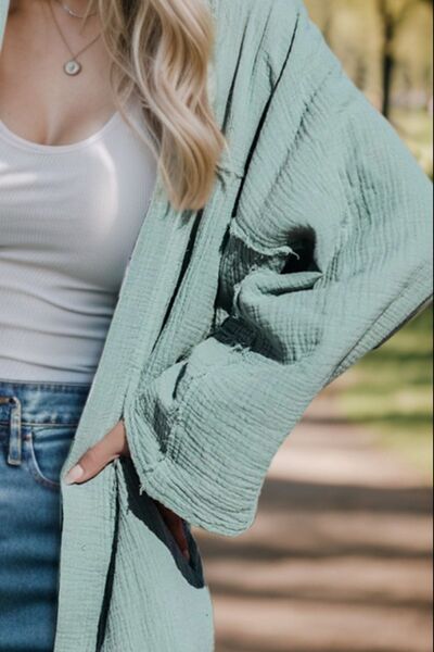 Textured Open Front Long Sleeve Cardigan