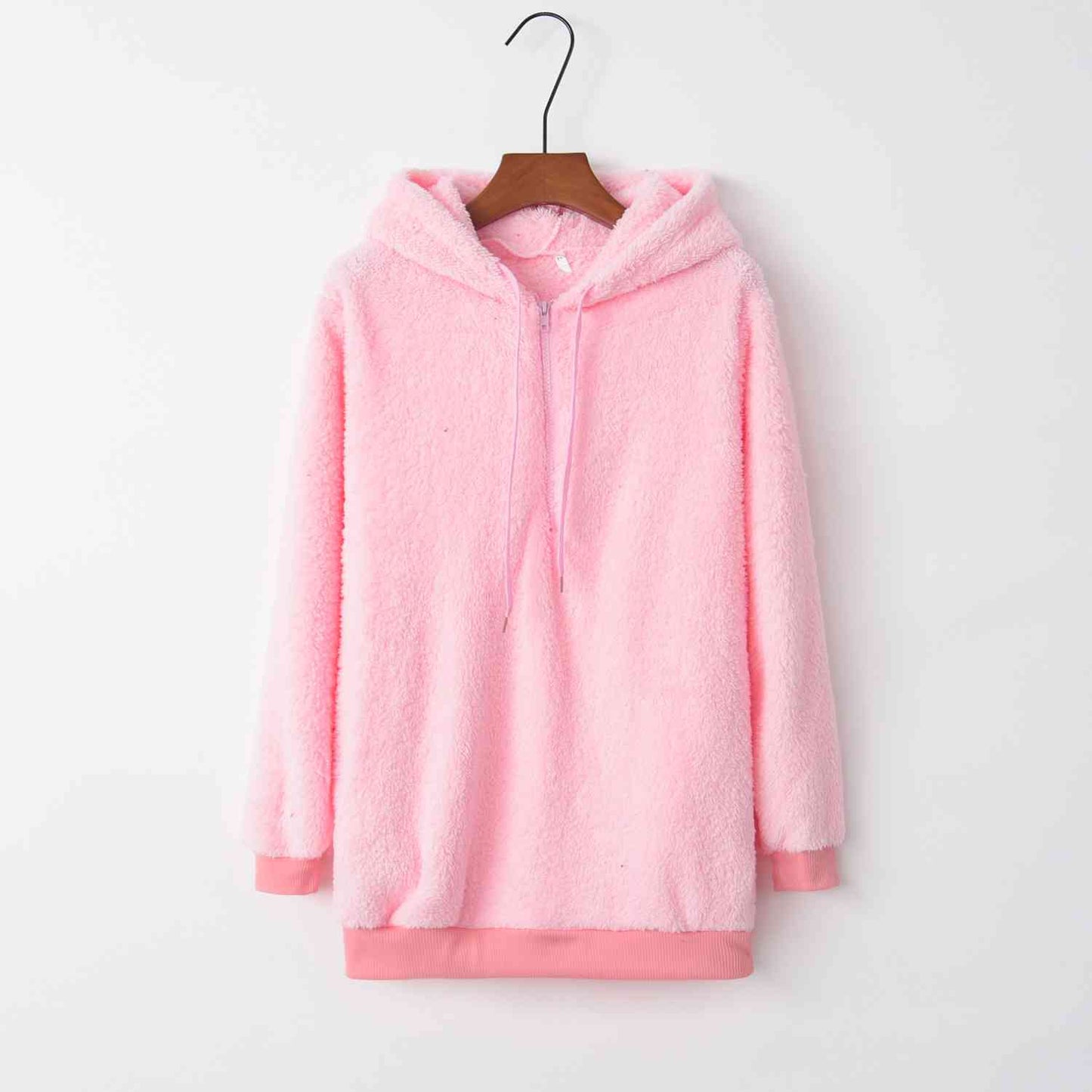 Quarter-Zip Drawstring Teddy Hoodie