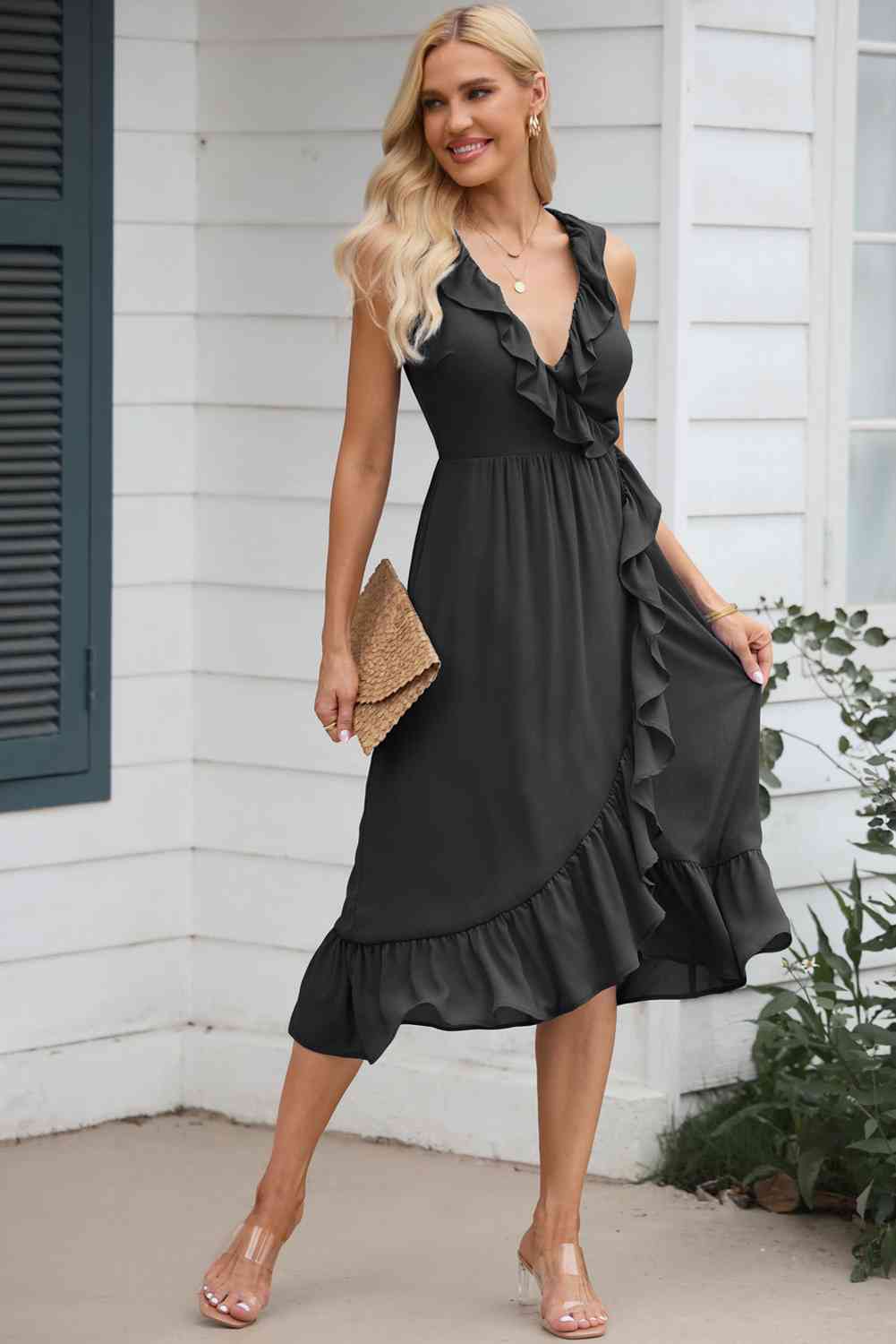 Ruffled Sleeveless Midi Dress