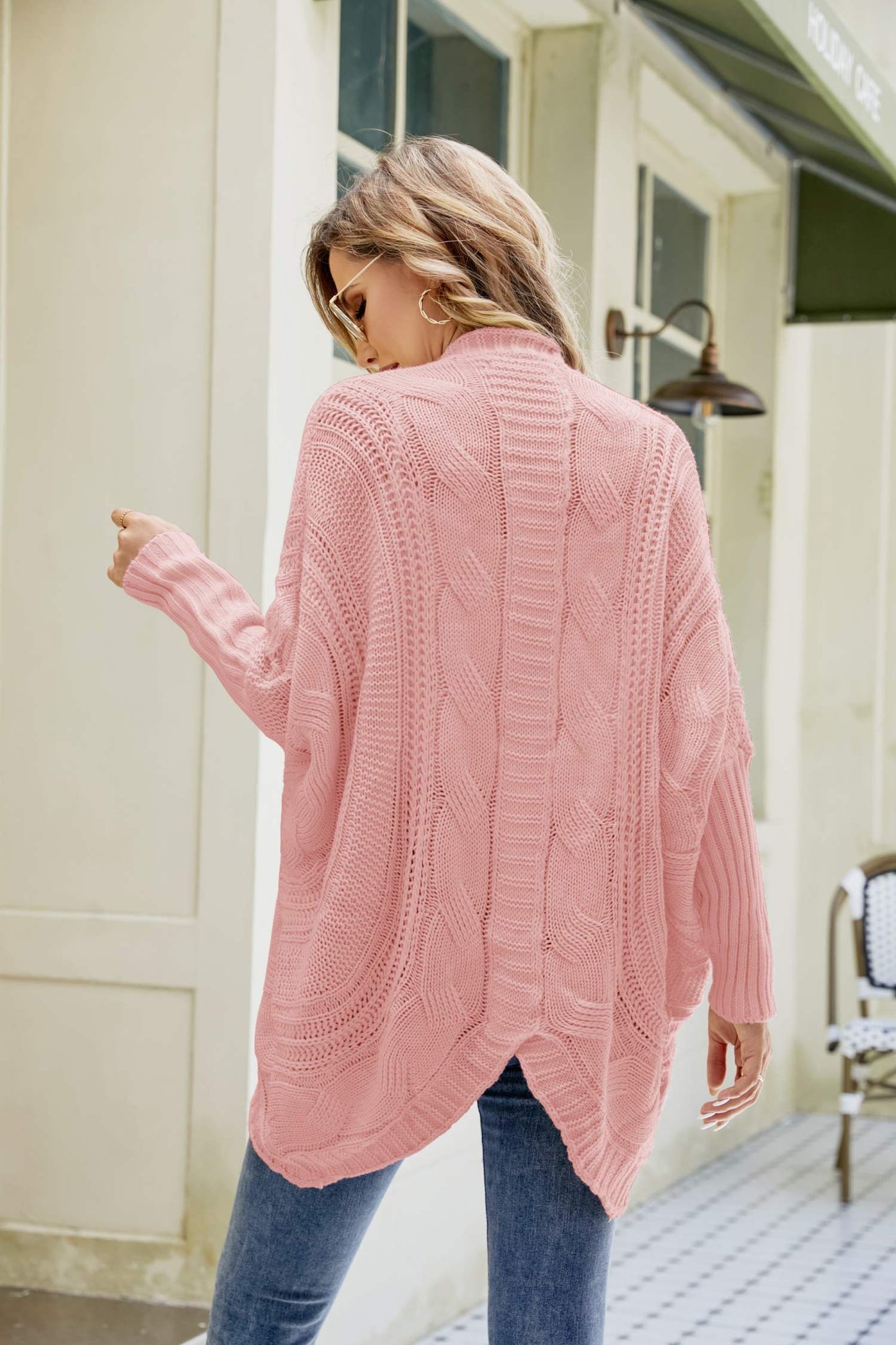 Mixed Knit Open Front Dolman Sleeve Cardigan